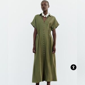 LINEN BLEND MIDI SHIRTDRESS